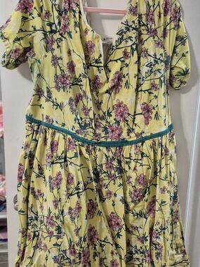 eshakti Yellow Floral Midi Dress with Pink Blossoms